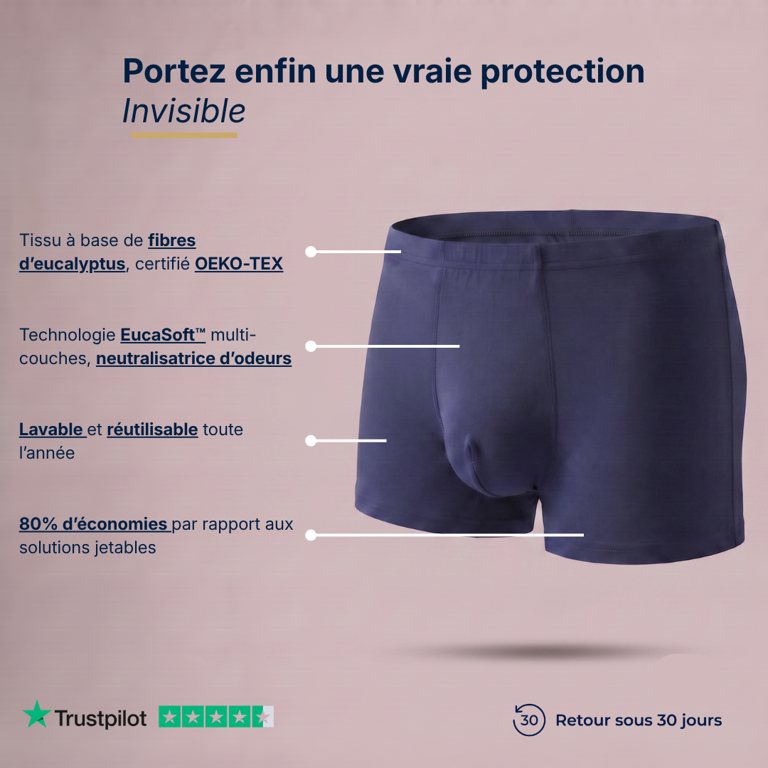 Caleçon DryCore : protection invisible, fibres d'eucalyptus certifiées OEKO-TEX